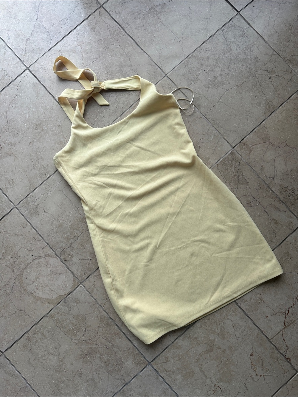 OAK + FORT Pale Yellow Halter Tie-Back Mini Dress